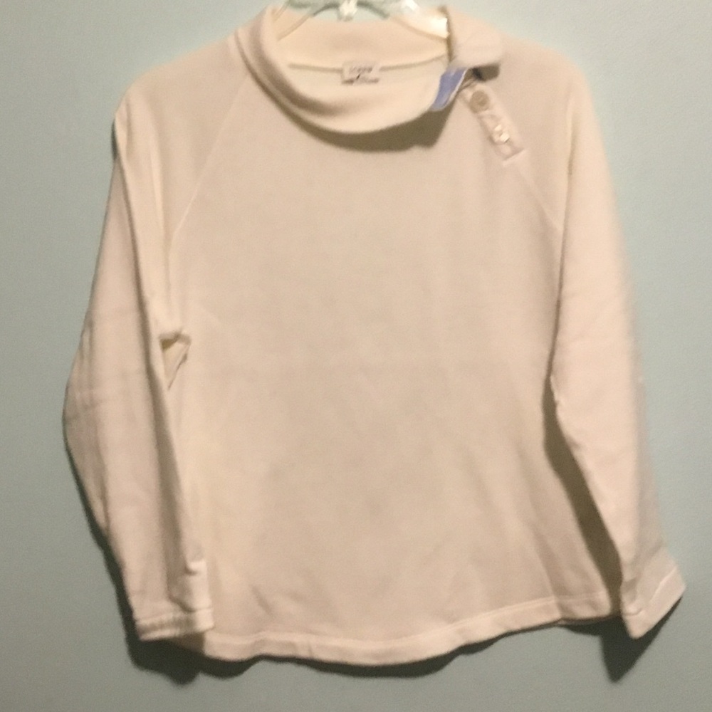 J. Crew White Button-Neck Cowl Sweater with Chambray detailed button neck